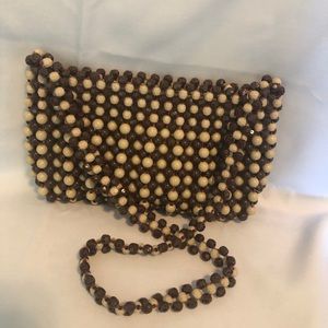 Vintage Brown & Cream Beaded Small Shoulder Bag